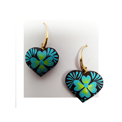 Arete En Corazón Alebrije Café Azul